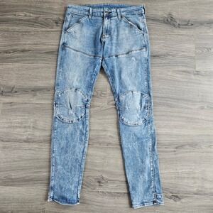 G-Star RAW 5620 3D Skinny Distressed Light Wash Moto Jeans Mens 33x34